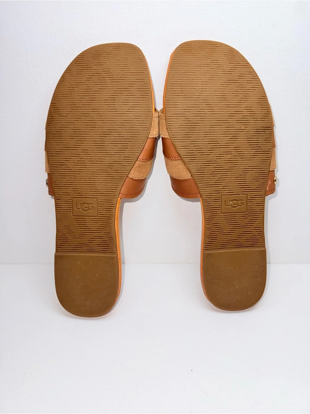 UGG XIMENA  Brown & Tan Leather Slide Sandals